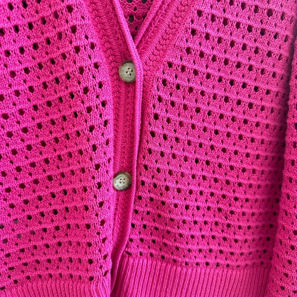LOFT Fuchsia crochet knit cardigan size S - Picture 2 of 5